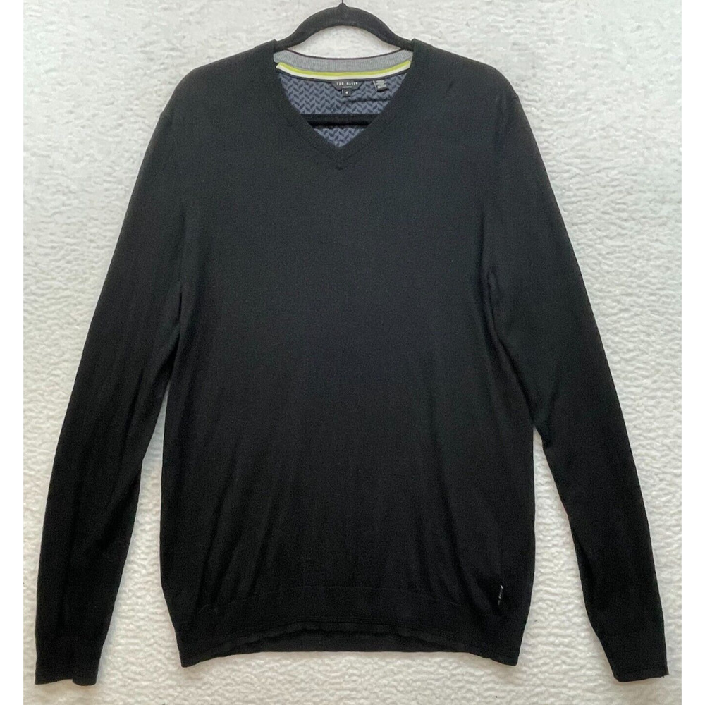 Ted Baker Sweater Womens 4 Black Cashmere Wool Pullover Cozy Quiet Luxury Preppy